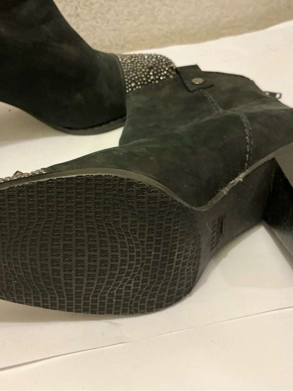 Stuart Weitzman Black Ankle Boots with Embellished Toe Cap